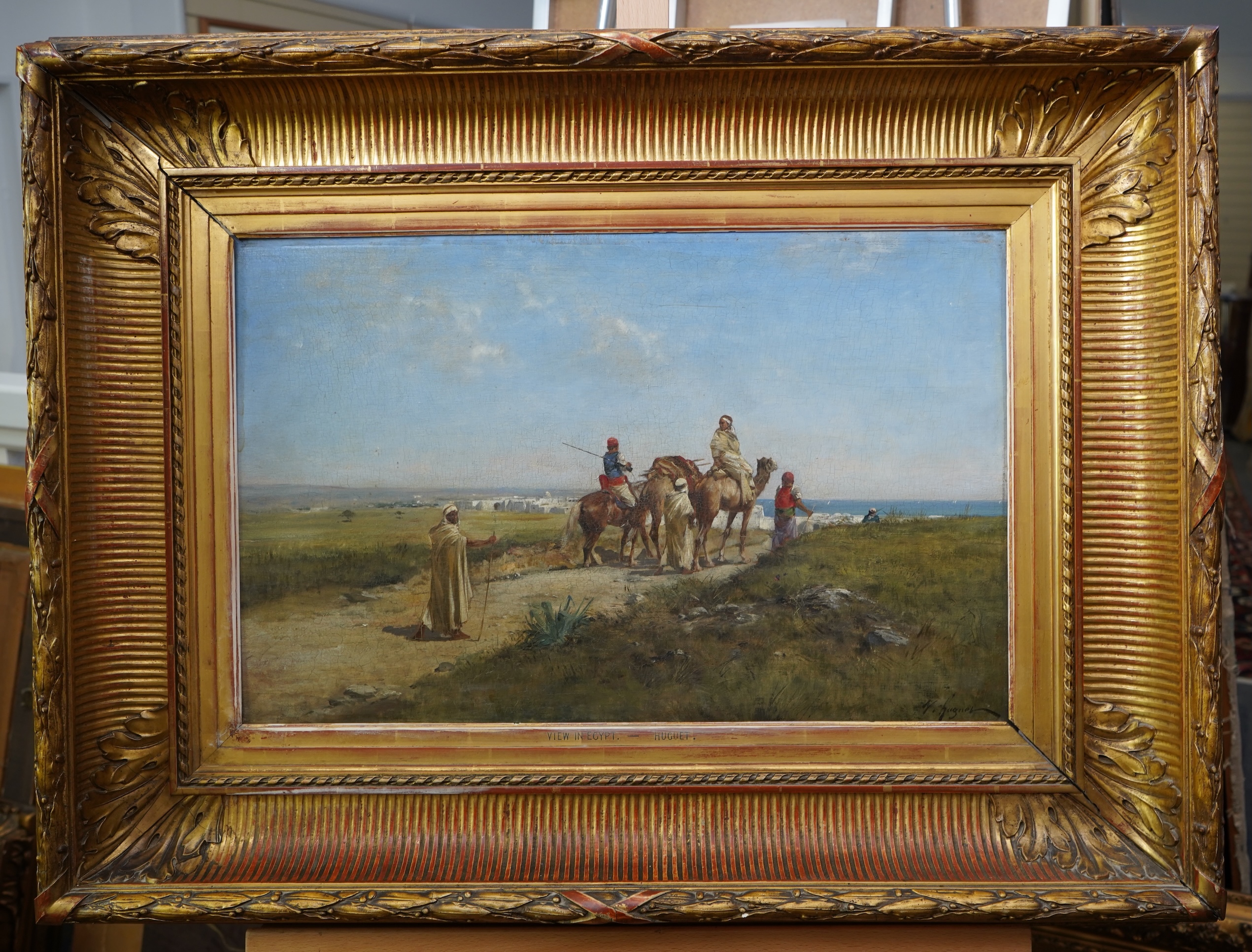 Victor-Pierre Huguet, French 1835-1902, Orientalist scene with Arabs on horseback